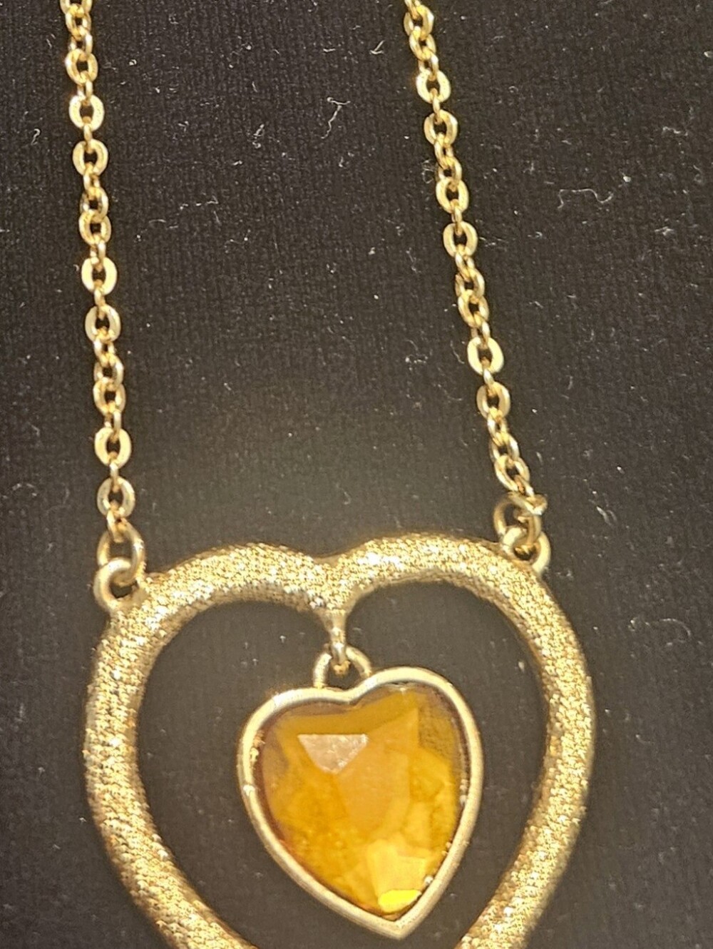 Gold Heart Pendant Necklace with Amber Heart Accent